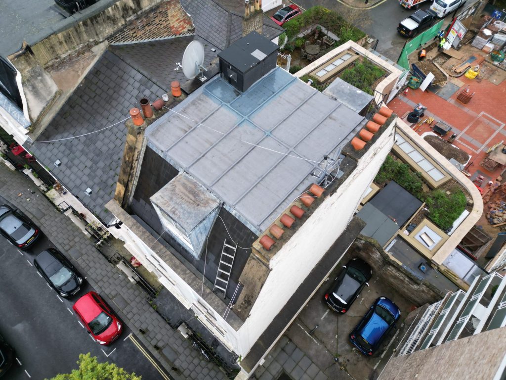 Drone roof inspection of a Victorian terrace in West London
