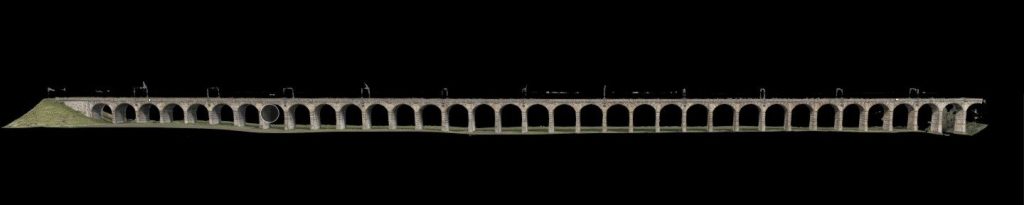 Registered point cloud showing the full length of a 36-arch viaduct